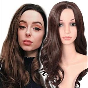 Long Curly Wavy Dark Brown Wig Middle Part 22 Inch